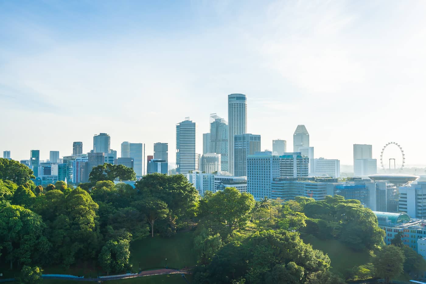 City skyline at dusk