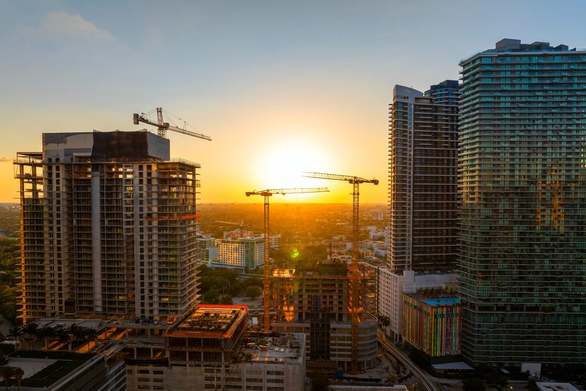 New high-rise construction under way in Miami at sunset